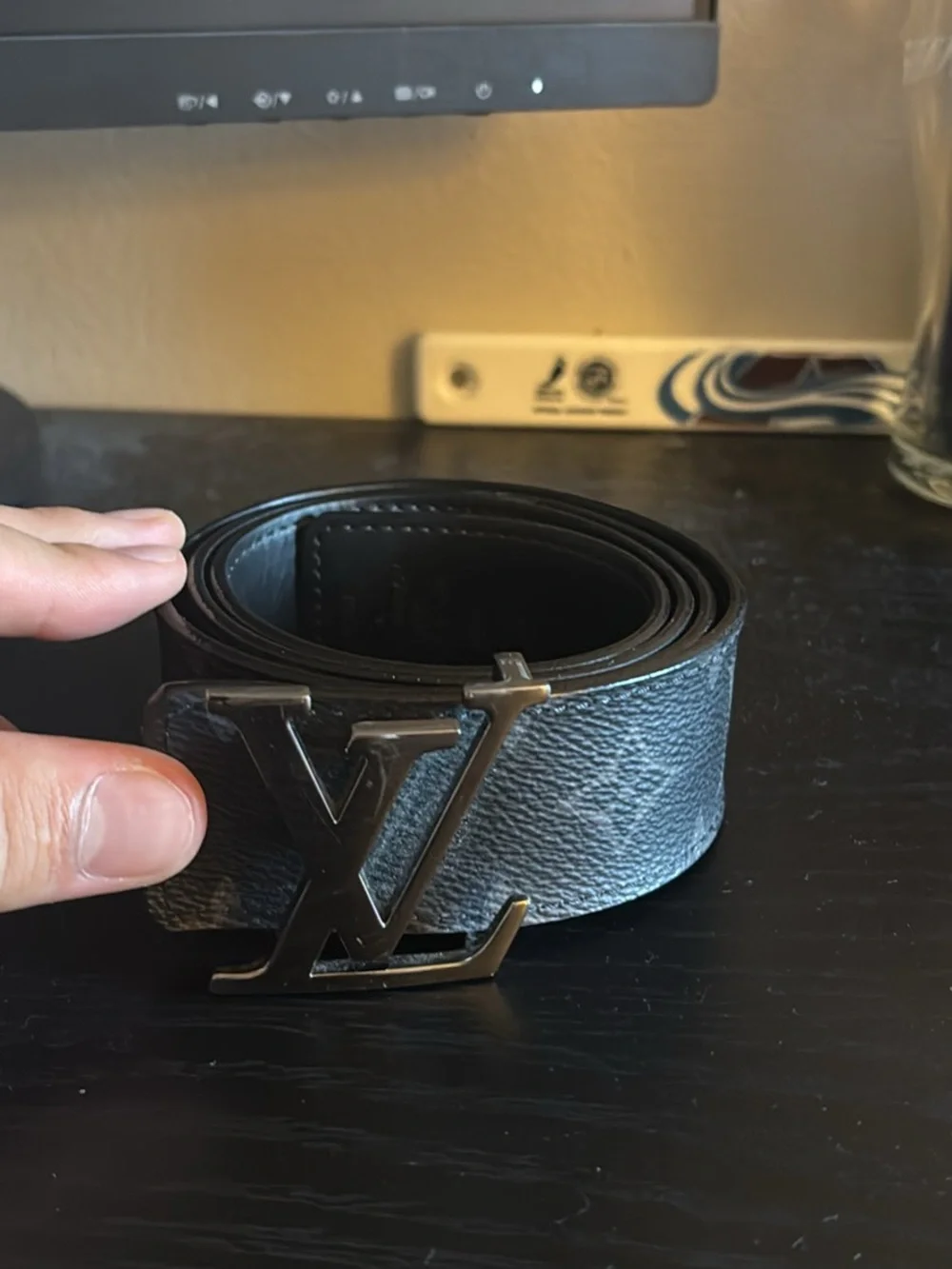 Louis Vuitton Black Monogram Canvas Belt with Silver LV Buckle